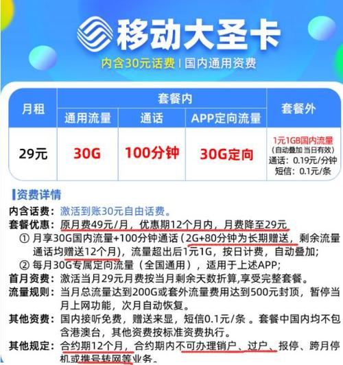 中国移动流量王卡套餐是一种专为大流量用户提供的手机卡服务，以下是详细介绍