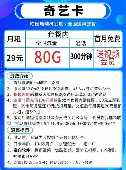 移动29元套餐包含以下内容