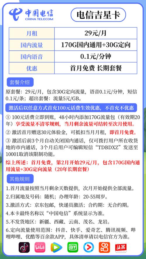 电信星卡29元2024版升级185G流量详细解析